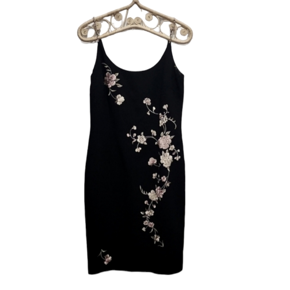 Maggy London Black Dress with Floral Embroidery
